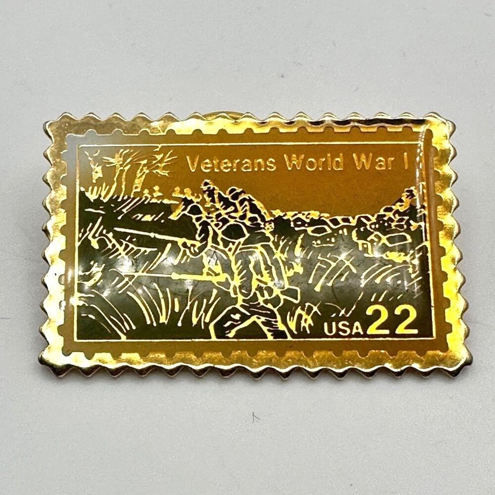 VTG 1985 Veterans World War I USA 22 Stamp Pin Gold Tone USPS Licensed Military
